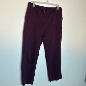 LL Bean Maroon Plum high rise trousers pants khakis size 16 petite 4 pockets